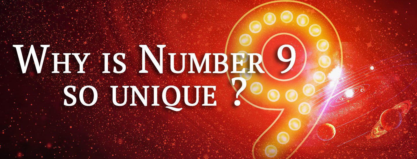bold white text ‘WHY IS NUMBER 9 SO UNIQUE?’ over a red star‑sparkle background with a glowing stylised number 9.